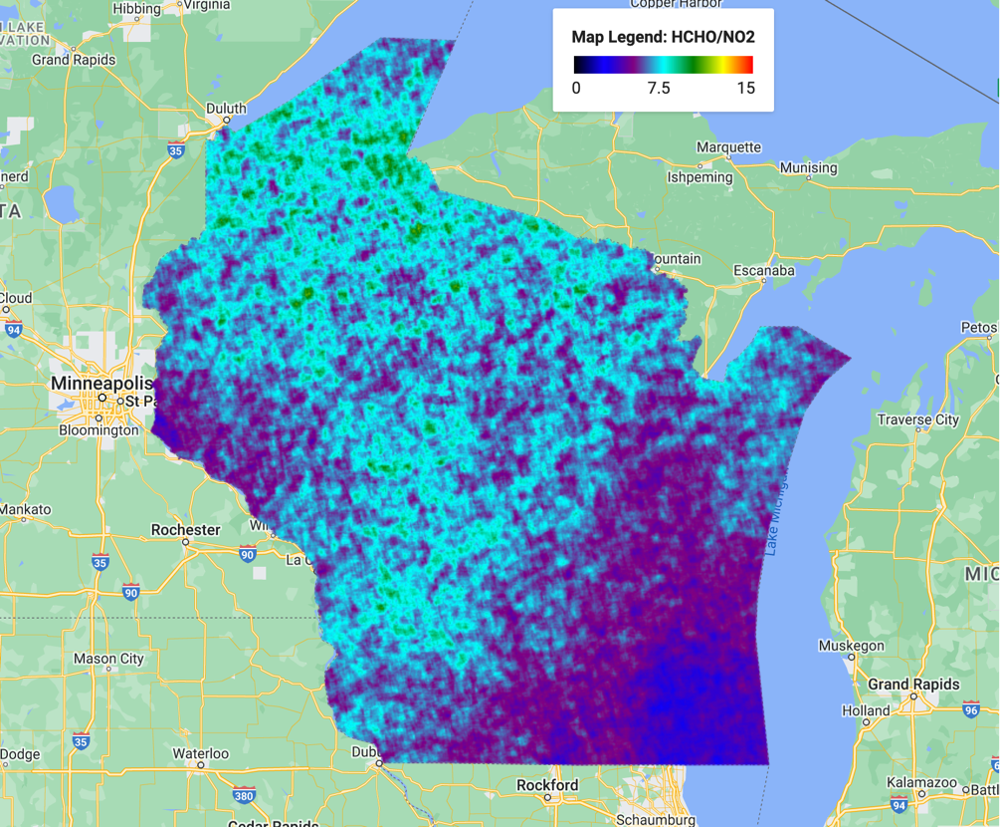 Plotting the Ratio of TROPOMI Formaldehyde and Nitrogen Dioxide Satellite Data: An Indicator of Ozone Sensitivity