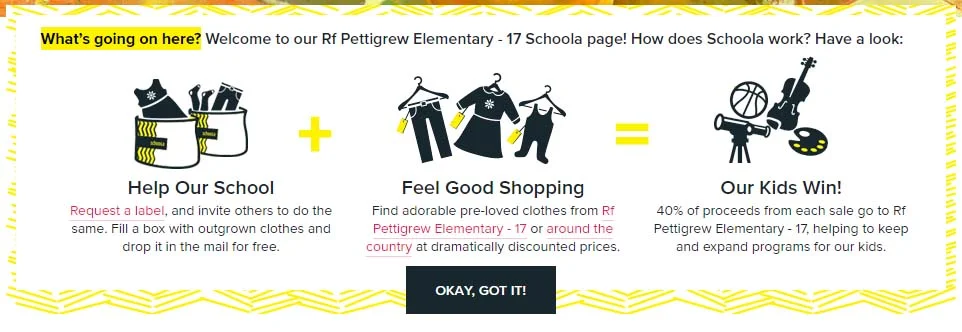 Screenshot image from Schoola website showing Pettigrew Elementary landing page