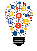 Image of a lightbulb filled with scientific symbols such as a microscope, satellite, and plant stem.