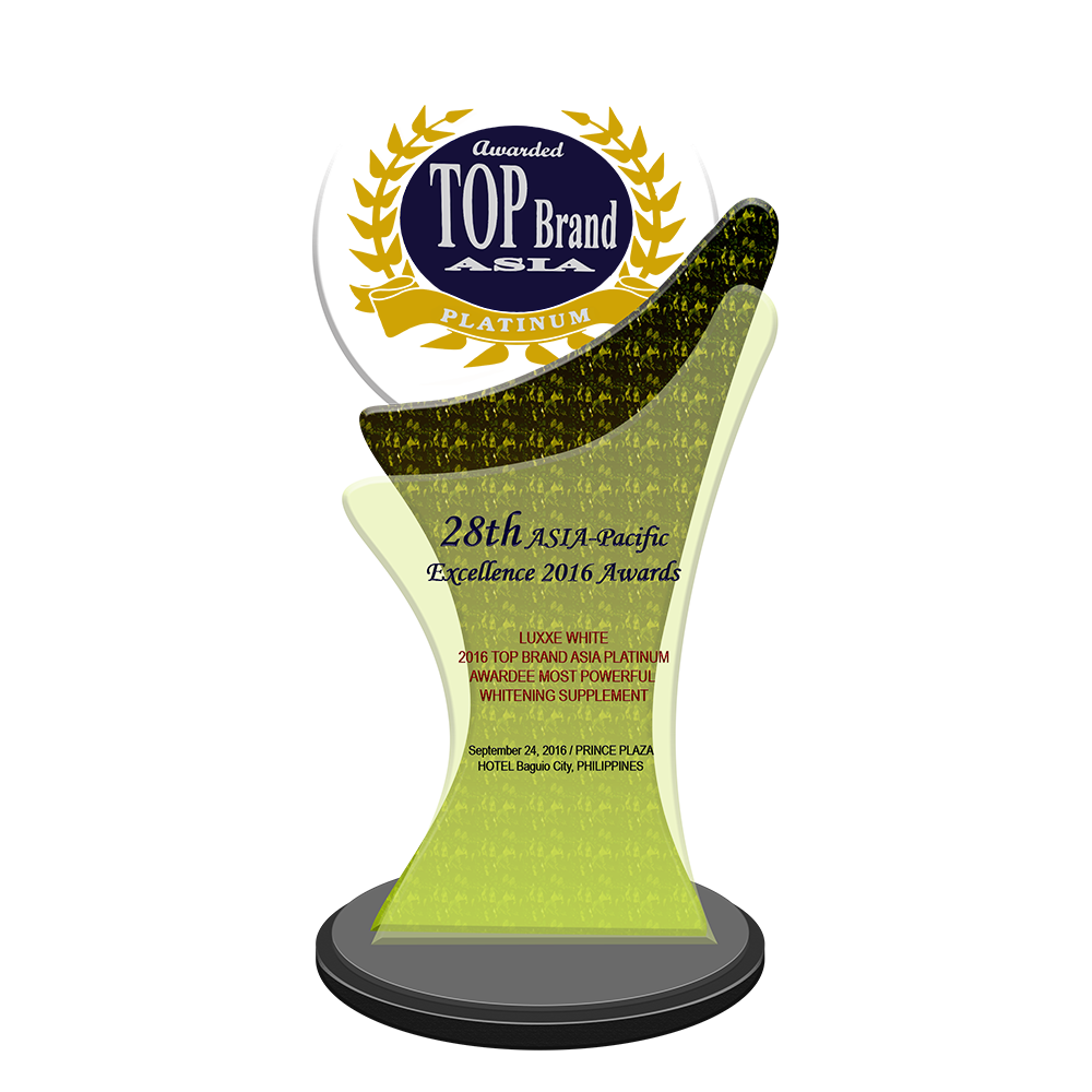 28th ASIA-Pacific Excellence 2016 Awards LUXXE WHITE 2016 Top Brand Asia Platinum Awardee Most Powerful Whitening Supplement