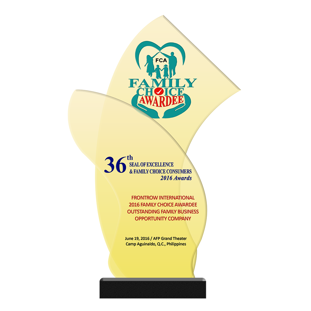 36th SEAL OF EXCELLENCE & FAMILY CHOICE CONSUMERS 2016 Awards FRONTROW INTERNATIONAL 2016 Family Choice Awardee Outstanding Family Business Opportunity Company