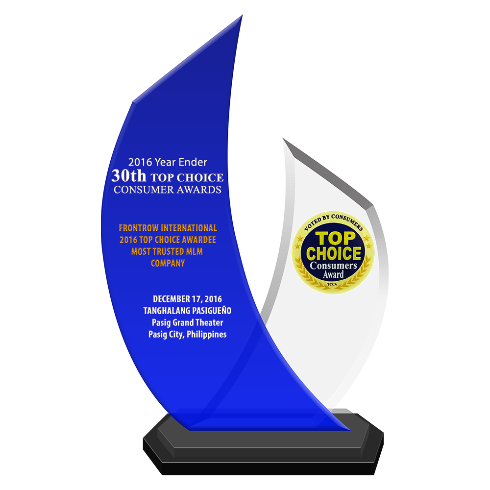 2016 Year Ender 30th TOP CHOICE CONSUMER AWARDS FRONTROW INTERNATIONAL 2016 Top Choice Awardee Most Trusted MLM Company