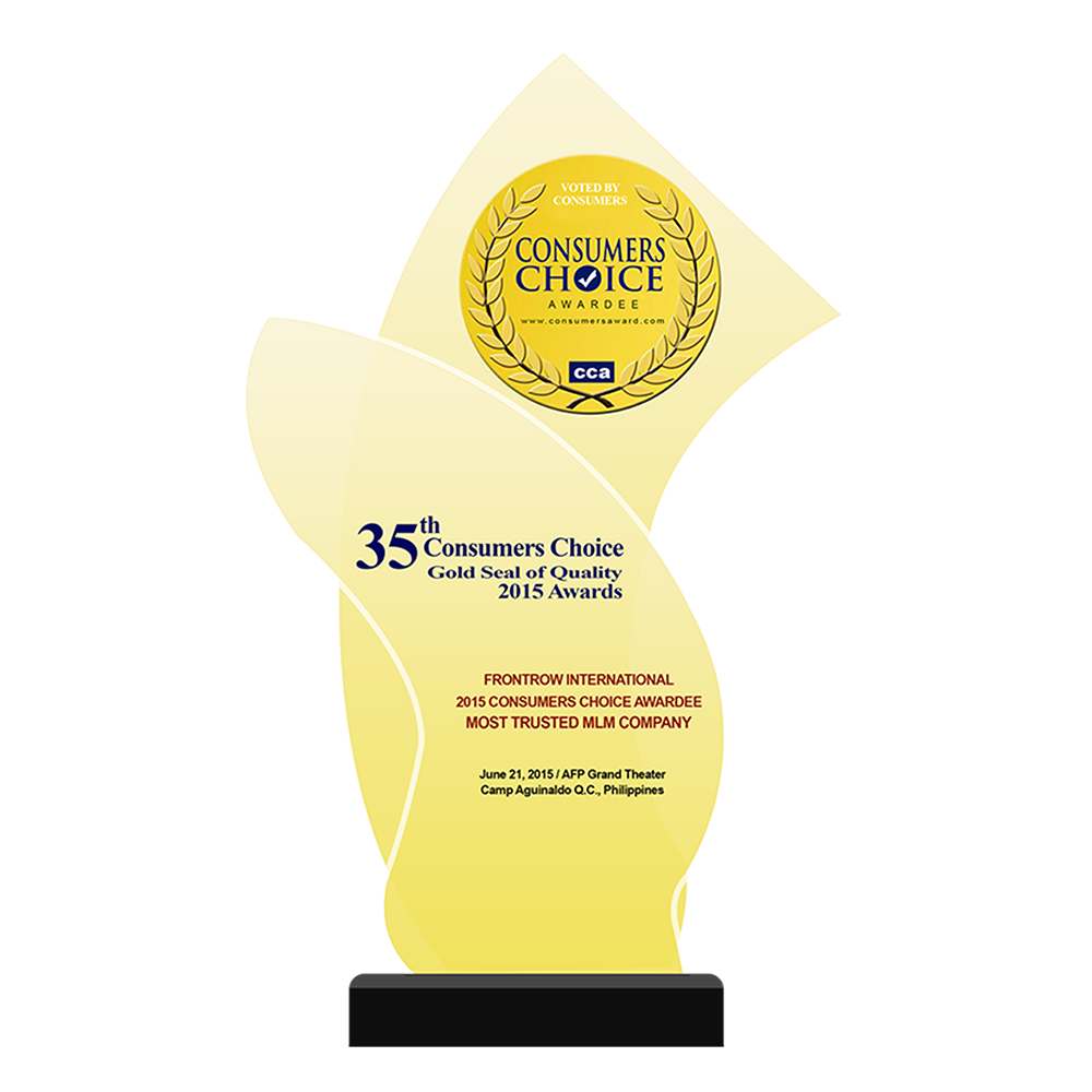 35th CONSUMERS CHOICE Gold Seal of Quality 2015 Awards FRONTROW INTERNATIONAL 2015 Consumers Choice Awardee Most Trusted MLM Company