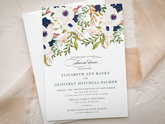   Invitation by  Betty Lu Paperie    Navy + white forever! This  invitation &nbsp;is absolutely stunning to kick off your rehearsal dinner.&nbsp; 