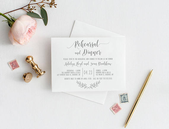 Invitation by Raspberry Creative If you're more of a simple and minimal kind of a gal, this invitation might be for you! Loving the branches at the bottom and the split columns in the middle. 