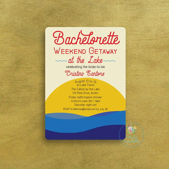 Invite by Today Las Cosas Bellas I totally wish I had a bachelorette party on the lake! This is a perfect invite if you're partying it up on the lake. 