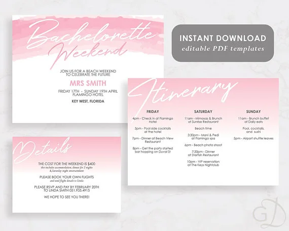 Invite by Greyling Designs If you're a planner, this invite is a dream. It comes with a gorgeous itinerary so you can all stay on schedule. ;) 