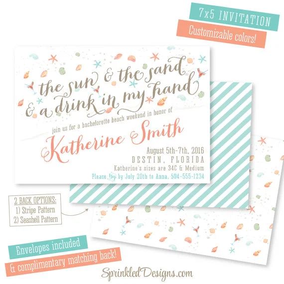 Invite by Sprinkled Design Yes please! It's February and this invite is making me just want to lay on a beach with a drink in my hand. If you're hitting up the beach for the weekend, this sweet invite is perfect! 