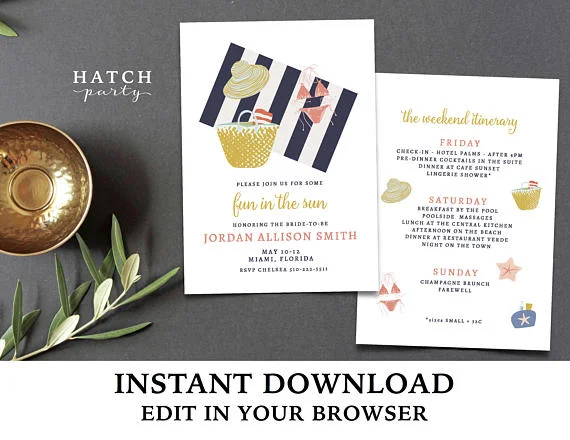Invite by Hatch Party Such a cute invite ! And, it comes with an itinerary on the back, so major bonus points. 