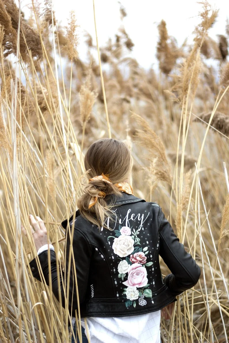 floral leather bridal jacket