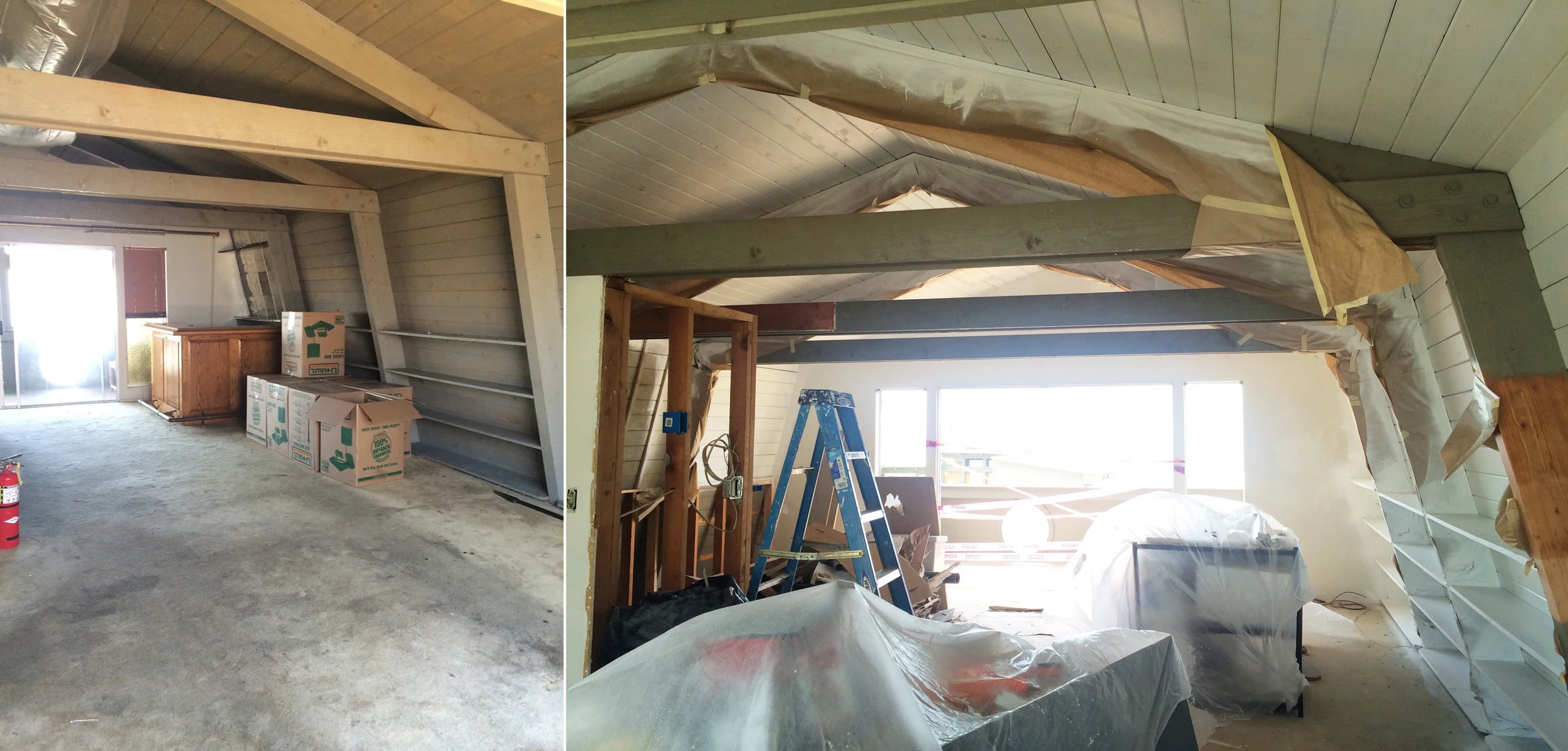 Progress photo of renovation to the living quarters of The Beach Lodge.