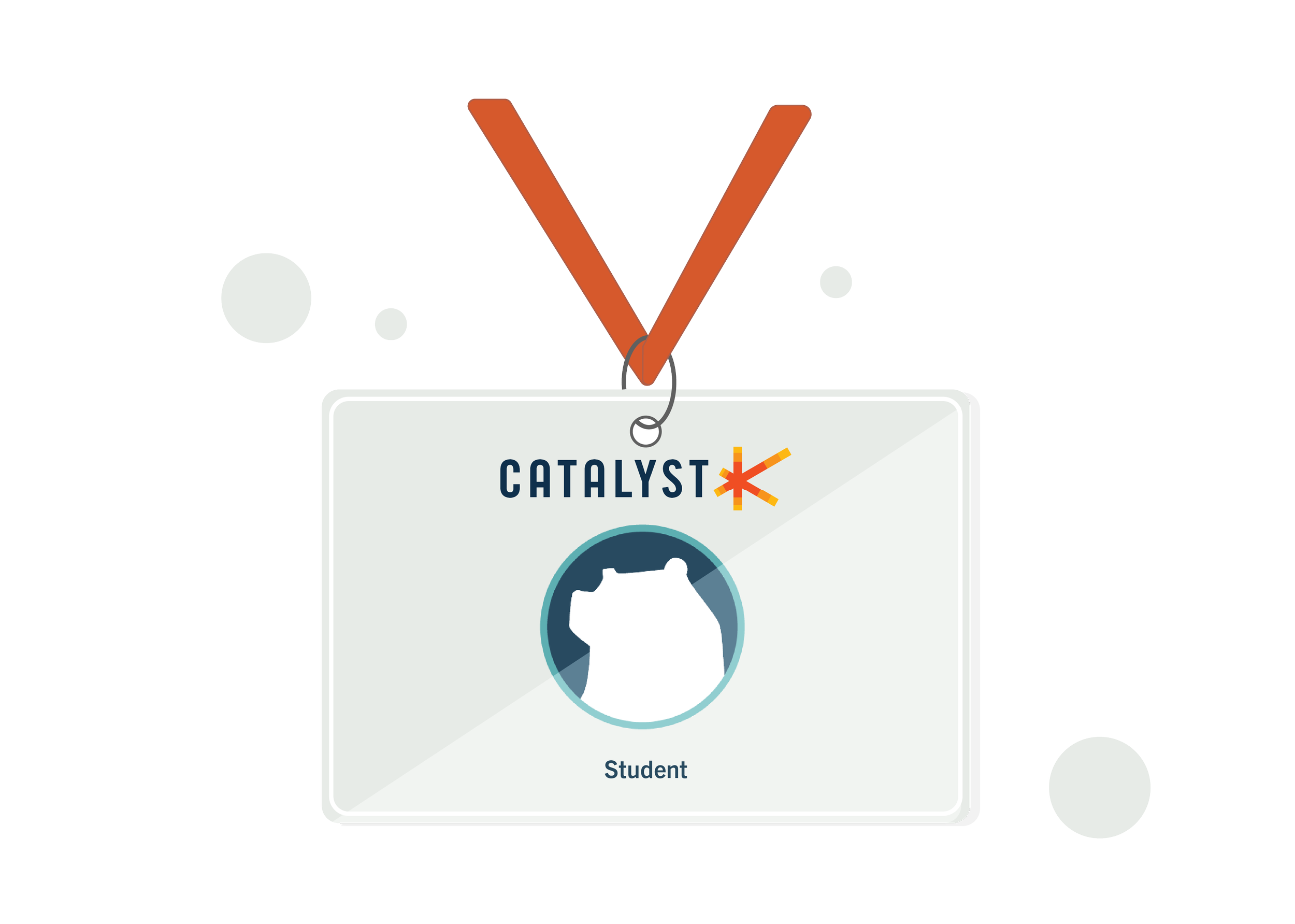 Diagram showing Venn diagram with overlapping circles labeled 'Student' and another category, connected to a box labeled 'CATALYST' with an orange asterisk symbol, representing a concept or process.