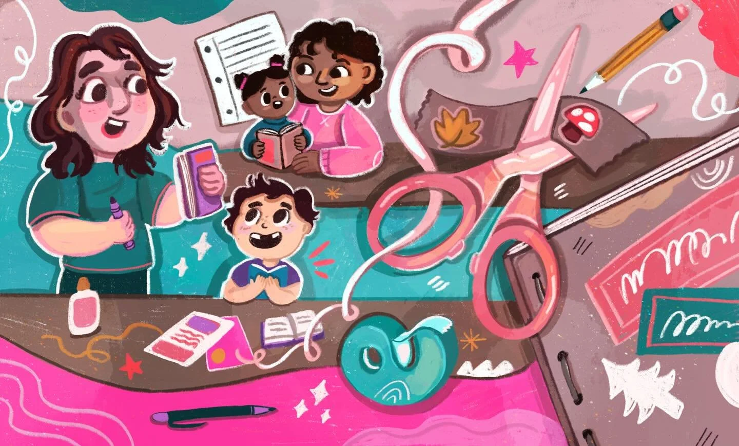 Illustration for last week&rsquo;s issue of @eugeneweekly in our What&rsquo;s Happening calendar. The event is a zine workshop put on by Facing Giants - a local organization  providing resources to mothers and children. 

#illustration #editorialillu