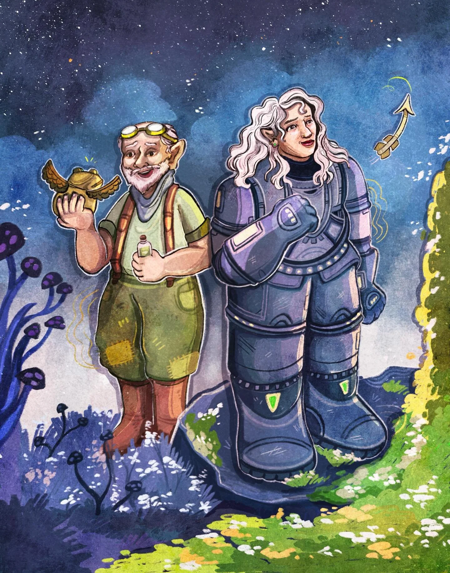 Heroes&rsquo; Reunion: Nesbert &amp; Evelyn | Illustrated MTG proxy for a friend. Want the longer and nerdier description? ⬇️

Every year, our D&amp;D group does a Secret Santa for each other around Christmas with the goal of getting (or making) thin
