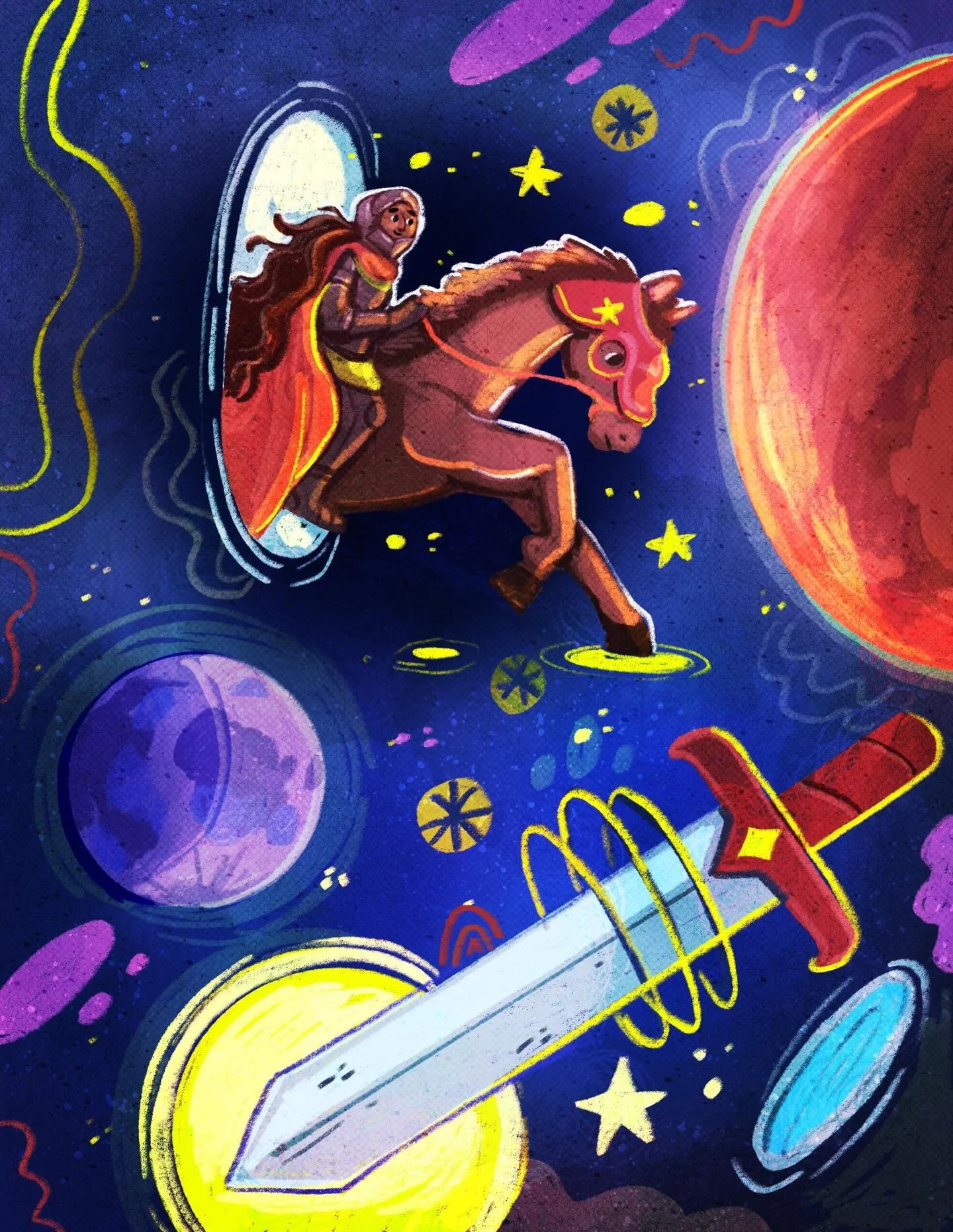 Space Knight part 2, now with a horse. Turns out I&rsquo;m really into drawing whoever this character is. Might have to make it a longer thing. 

#art #illustration #fantasyart #scifi #madewithprocreate