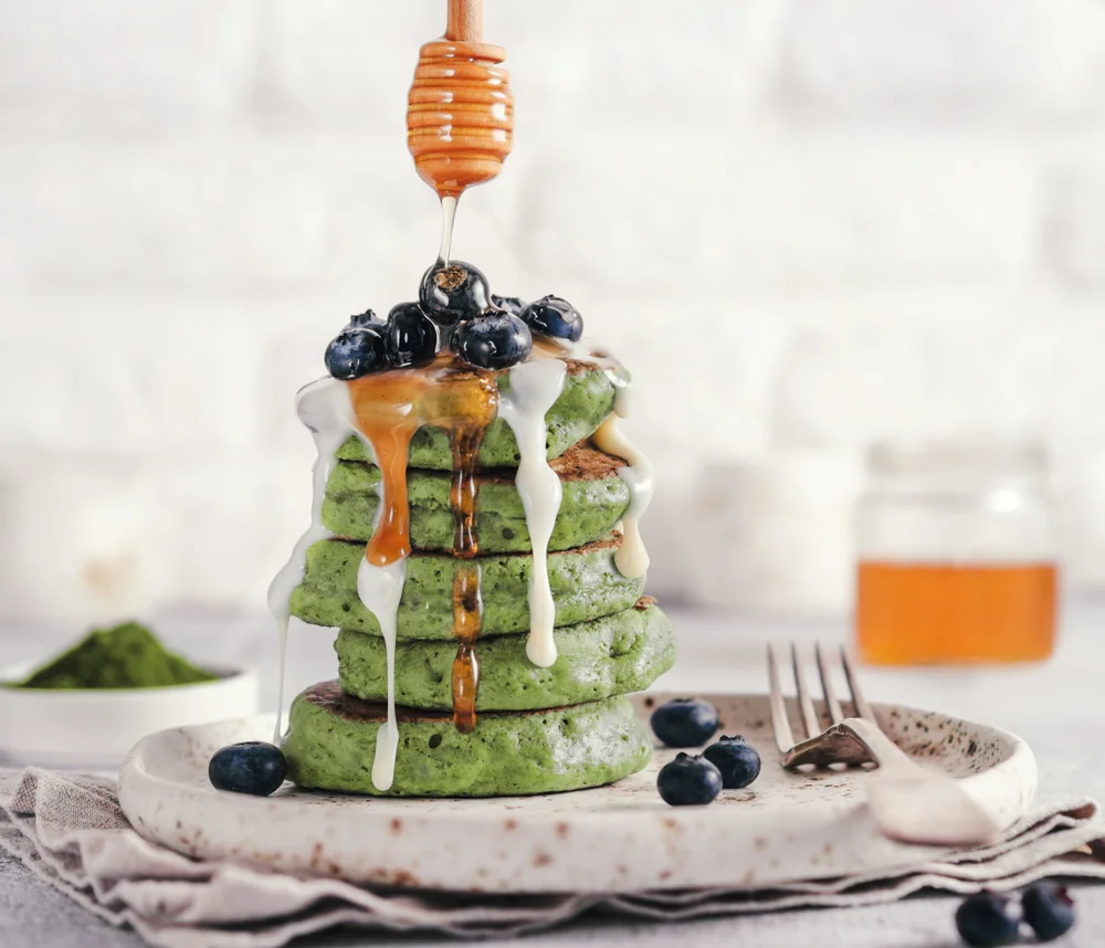 KTLA - St. Patrick's Day: Green Velvet Pancakes with Orange Marmalade Cream Cheese Glaze &amp; Blueberry Ginger Compote