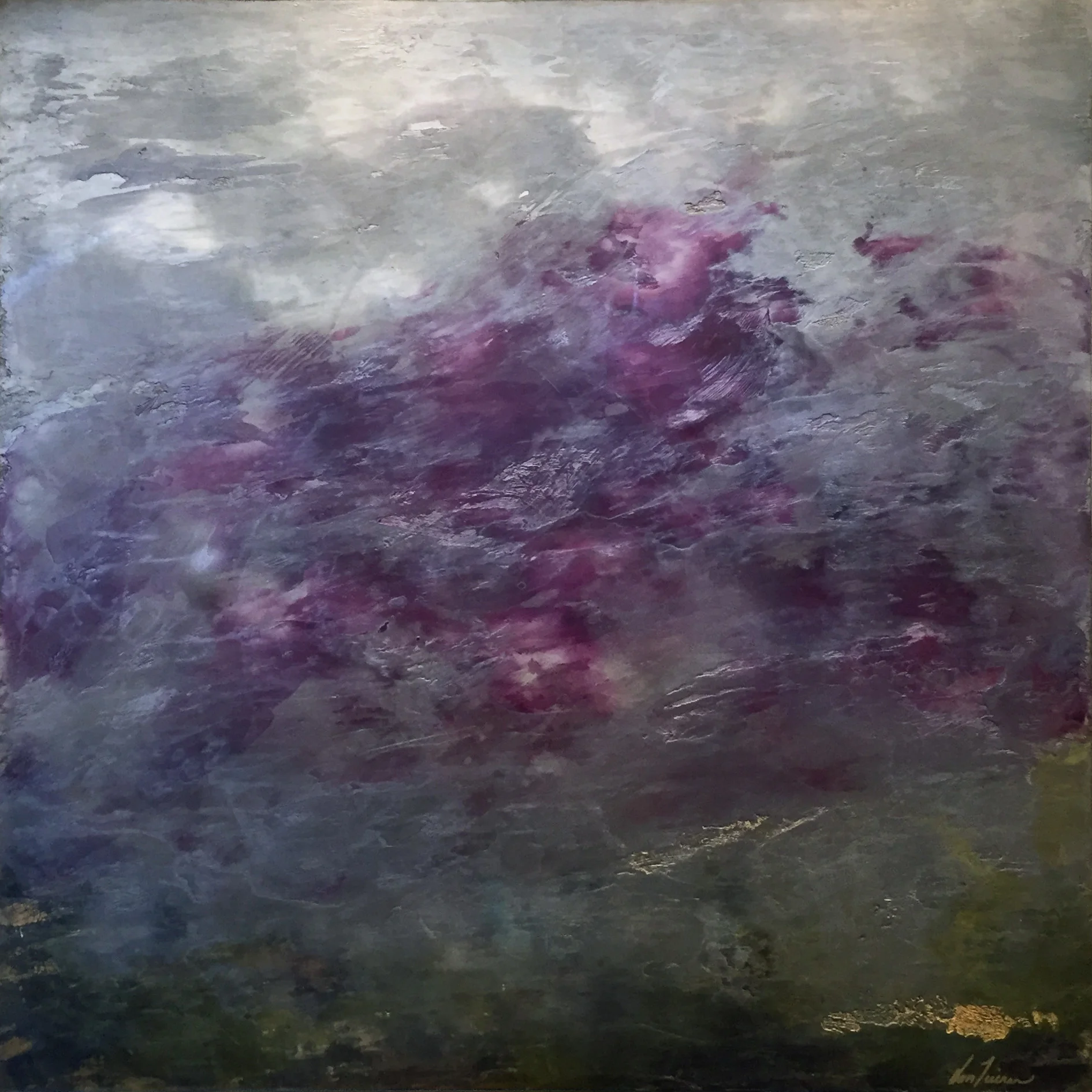 Rolling Mist, encaustic on linen wrapped panel 42.0 x 42.0 in