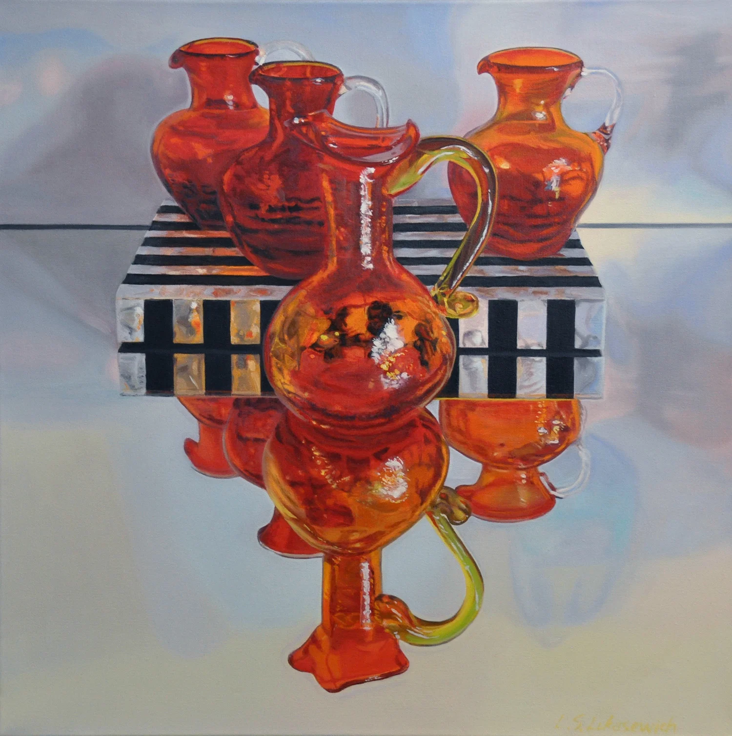 Zoya's Red & Orange Glass, oil & alkyd on canvas, 24 x 24 in.