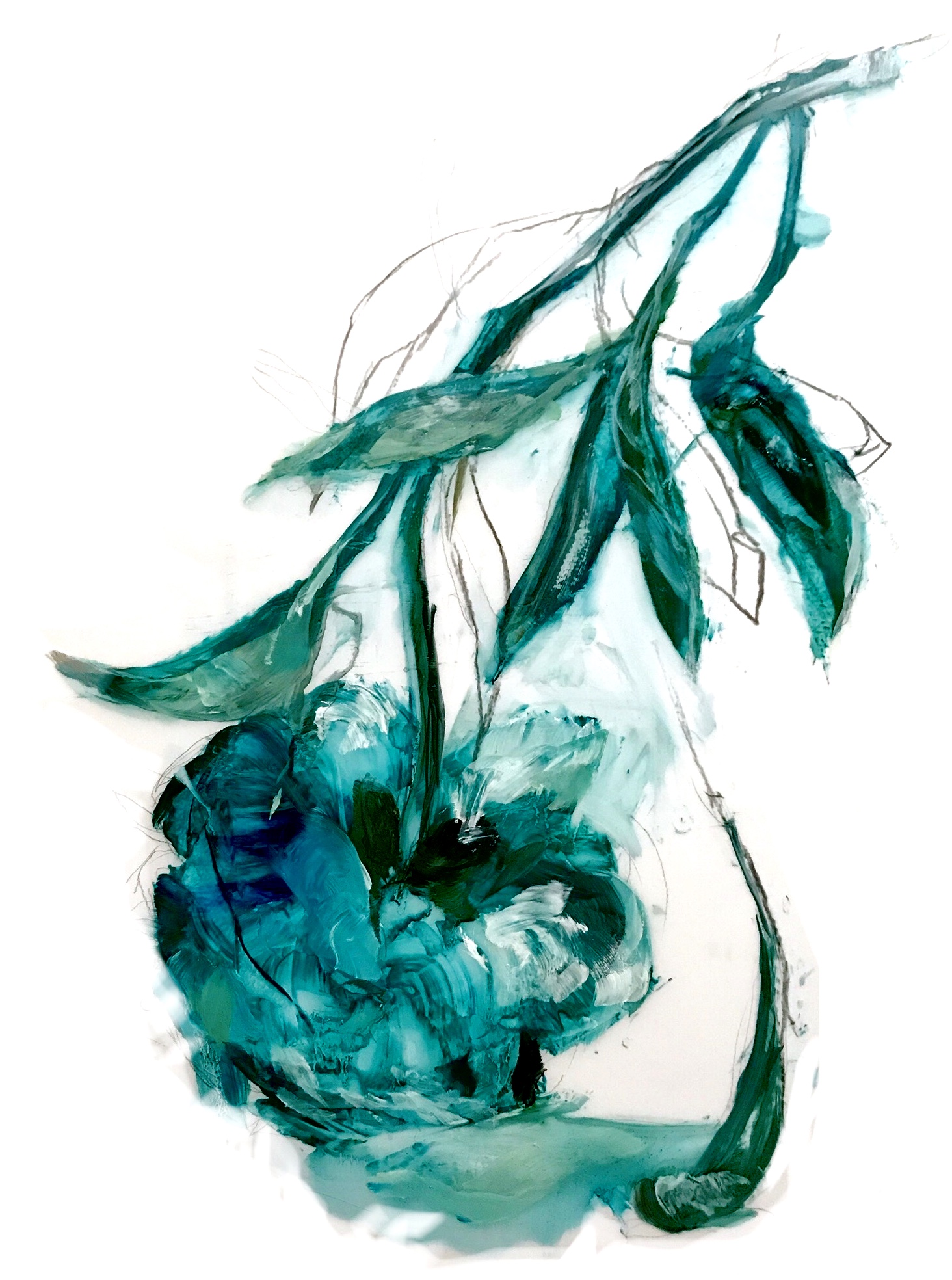 Teal Pendant, oil on mylar, 36 x 24 in.