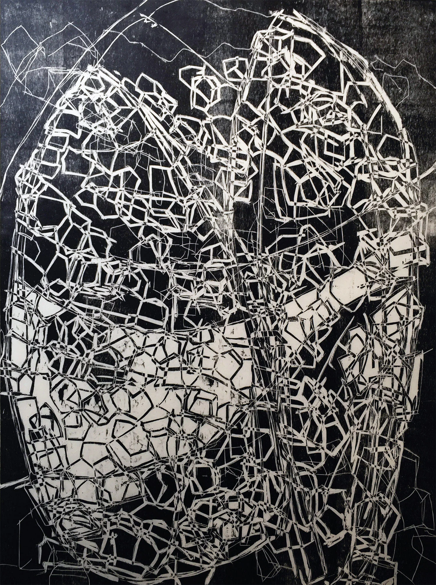 Inside Out, ed. 1/5, woodcut on Thai mulberry paper, 50 x 37 in.