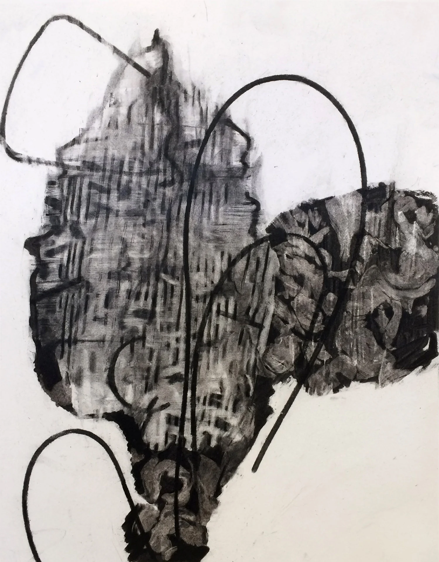 Insistent Verticals, charcoal on acid free paper, 17 x 14 in.