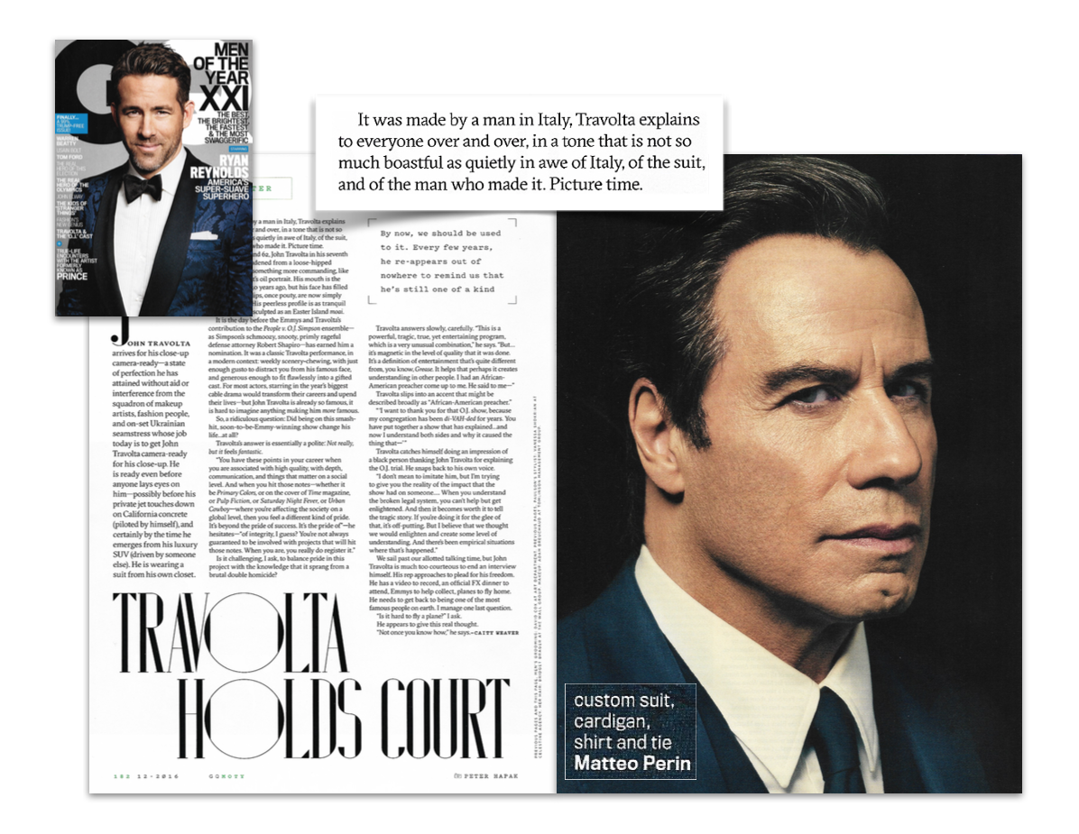 John Travolta wearing Matteo Perin in GQ