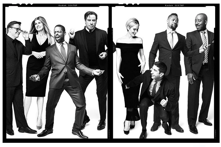 Connie Britton: abito: Tamara Mellon; scarpe: Jimmy Choo; John Travolta: completo e camicia: Matteo Perin; pullover: Dunhill; cravatta: Calvin Klein; scarpe: Salvatore Ferragamo; orologio: Breitling; David Schwimmer: trench: Eidos Napoli (per gentile concessione di Bloomingdale’s); Cuba Gooding Jr.: giacca: Burberry (per gentile concessione di Bloomingdale’s); pantaloni: Ermenegildo Zegna (per gentile concessione di Bloomingdale’s); camicia: Thomas Pink; scarpe: John Varvatos; cravatta: Reiss. Photo: Robert Ascroft.