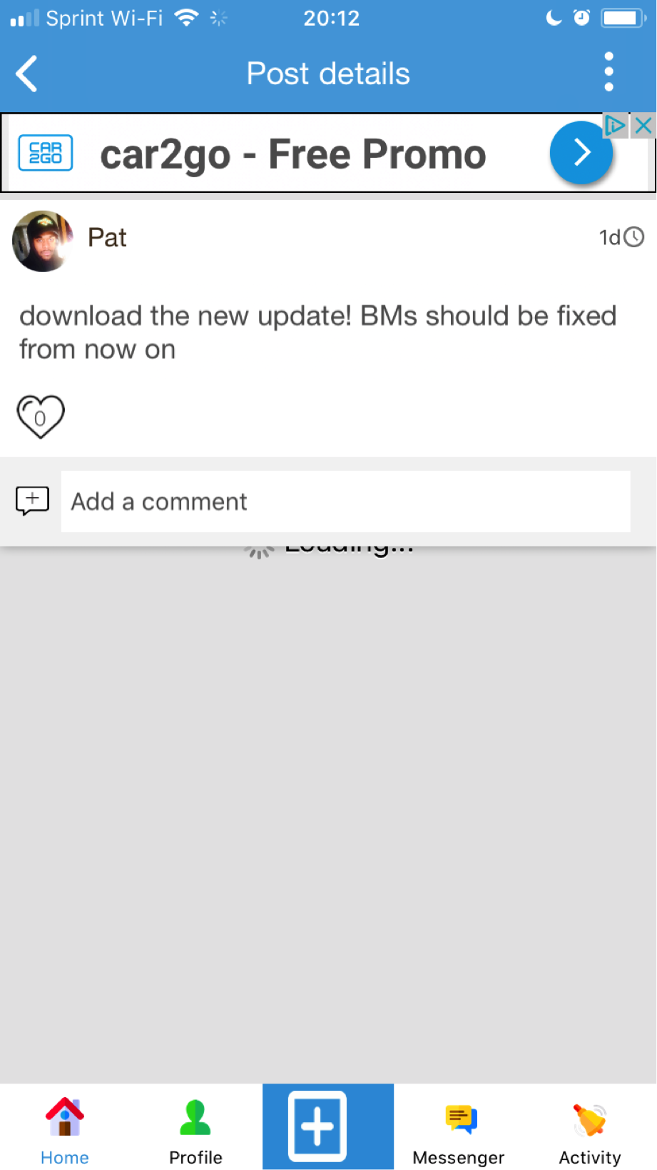 Patrick Harris is working hard to keep up with feedback from Blitter’s first users. Here is a screen capture from the iOS app’s most recent update.