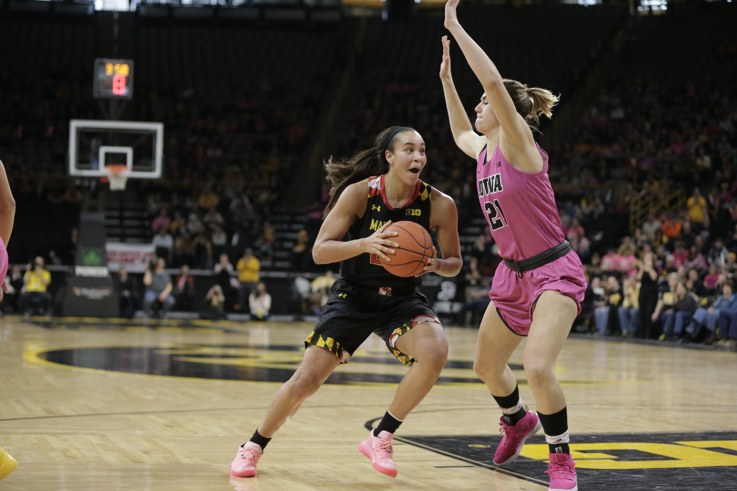 Maryland junior forward Stephanie Jones recorded a team-high 21 points in the Terrapins’ 86-73 loss to the Iowa Hawkeyes at Carver-Hawkeye Arena on Sunday, February 17, 2019. (Photo courtesy of Maryland Athletics)