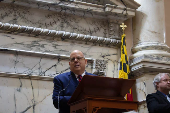 Maryland Gov. Larry Hogan speaks at the State of the State Address on Jan. 30, 2019, in Annapolis, Maryland (Photo credit: Daniel Oyefusi)
