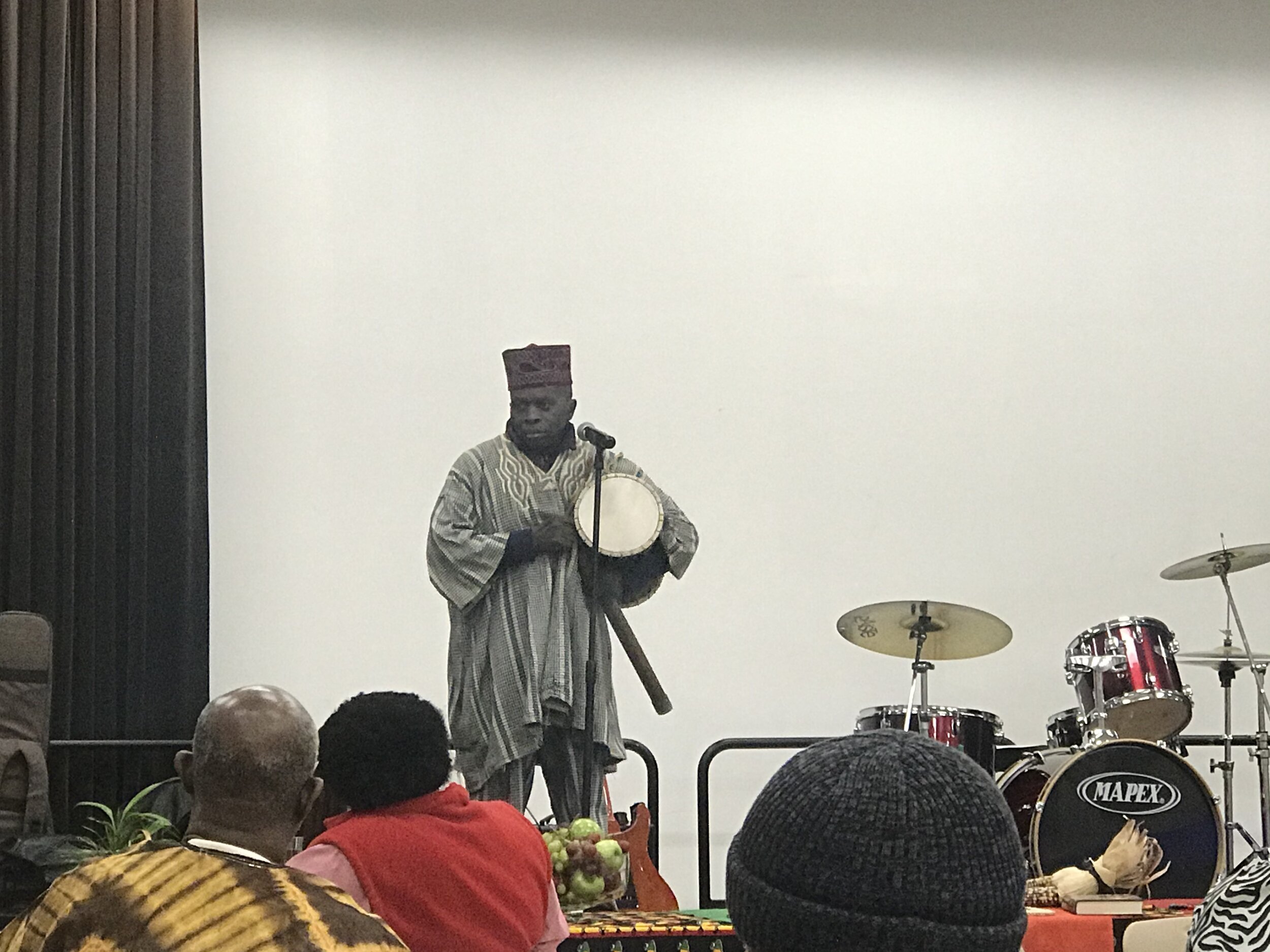  Master Drummer, Joseph Ngwa, plays traditional drums to begin the Kwanzaa ceremony. (Zamir Courtney/The Black Explosion)&nbsp;  