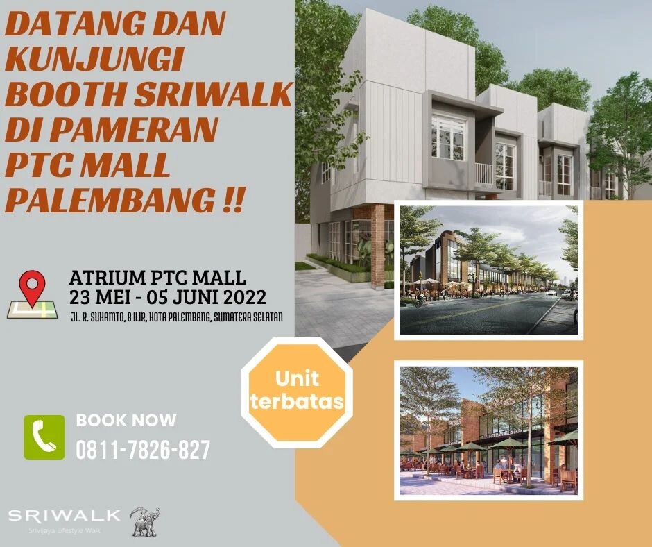 Hallo...Sriwalk @sriwalk.plg Pameran di PTC Mall Palembang @palembangtrademall dari Tgl 23 Mei - 05 Juni 2022.
Jangan lupa kunjungi booth Sriwalk dan dapatkan promo menarik nya !! 

Untuk keperluan visit lokasi dan pertanyaan mengenai SRIWALK silakan