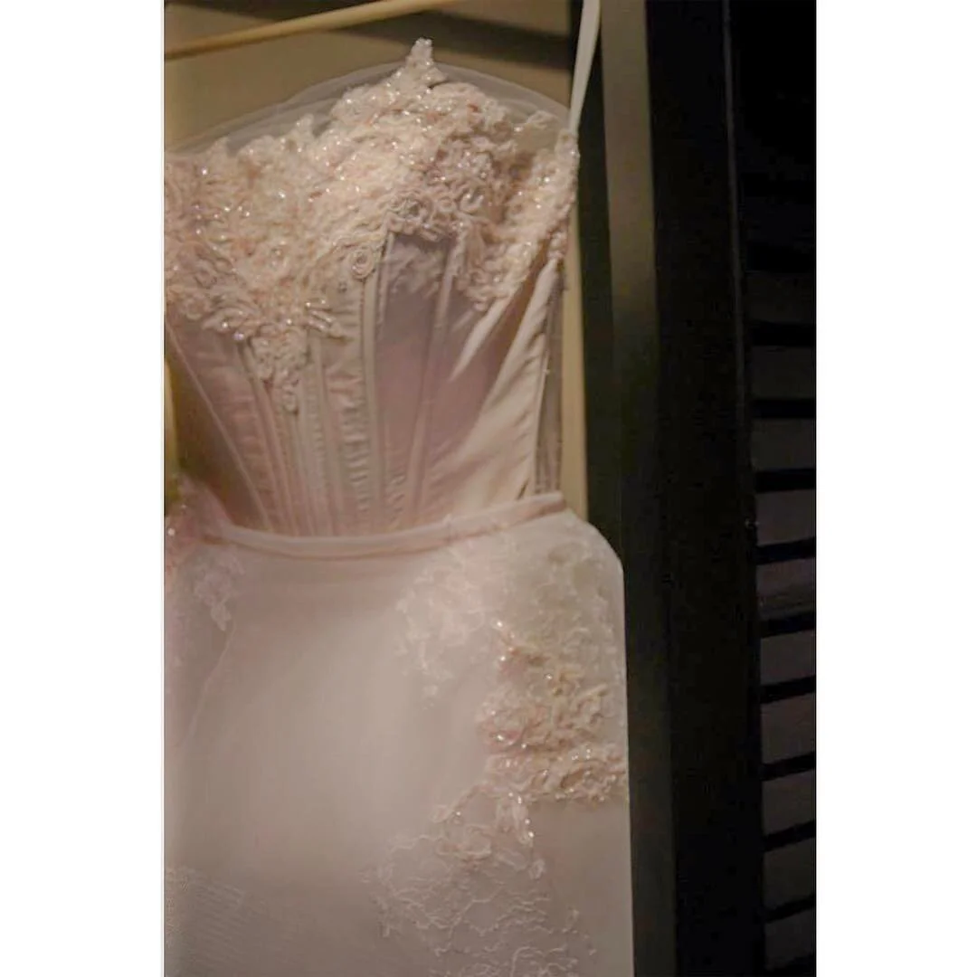 Details on a custom hand-beaded corset gown with detachable French Lace skirt.

#weddingdress #corset #kayeralleta #frenchlace #bride