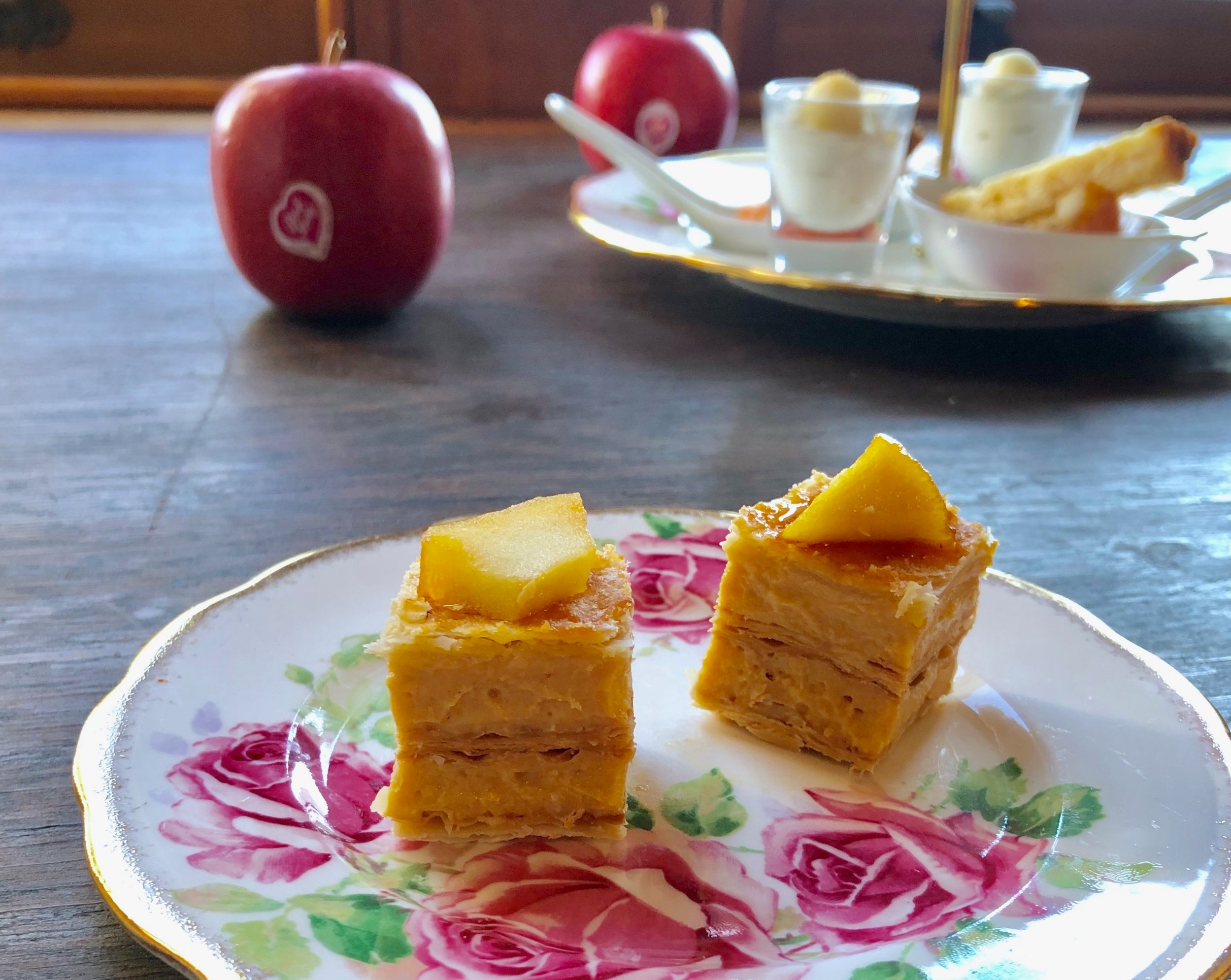 MilleFeuilles with Caramelised Pink Lady Apples and Caramel Mousse