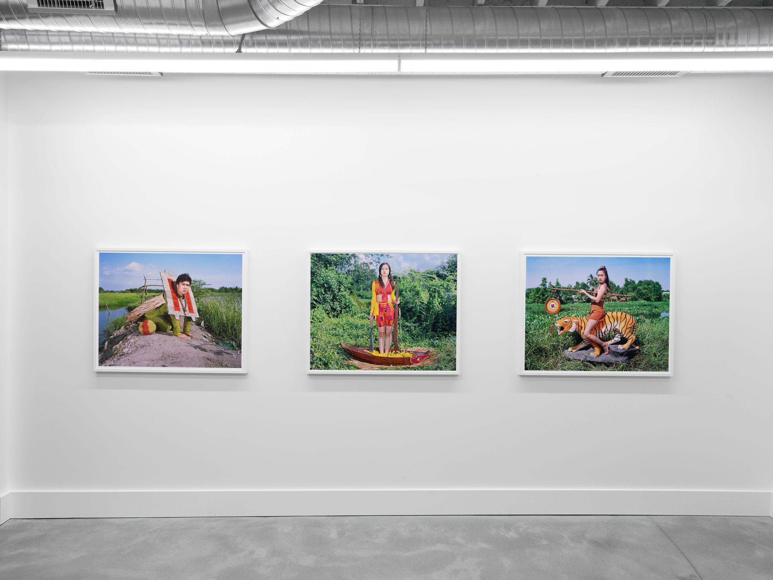  Installation view of Olivier Laude:   Chiến Thắng Ba Tơ left to right:  Cáng-e, Sis{Quynh}-naut, Hổ Di,  