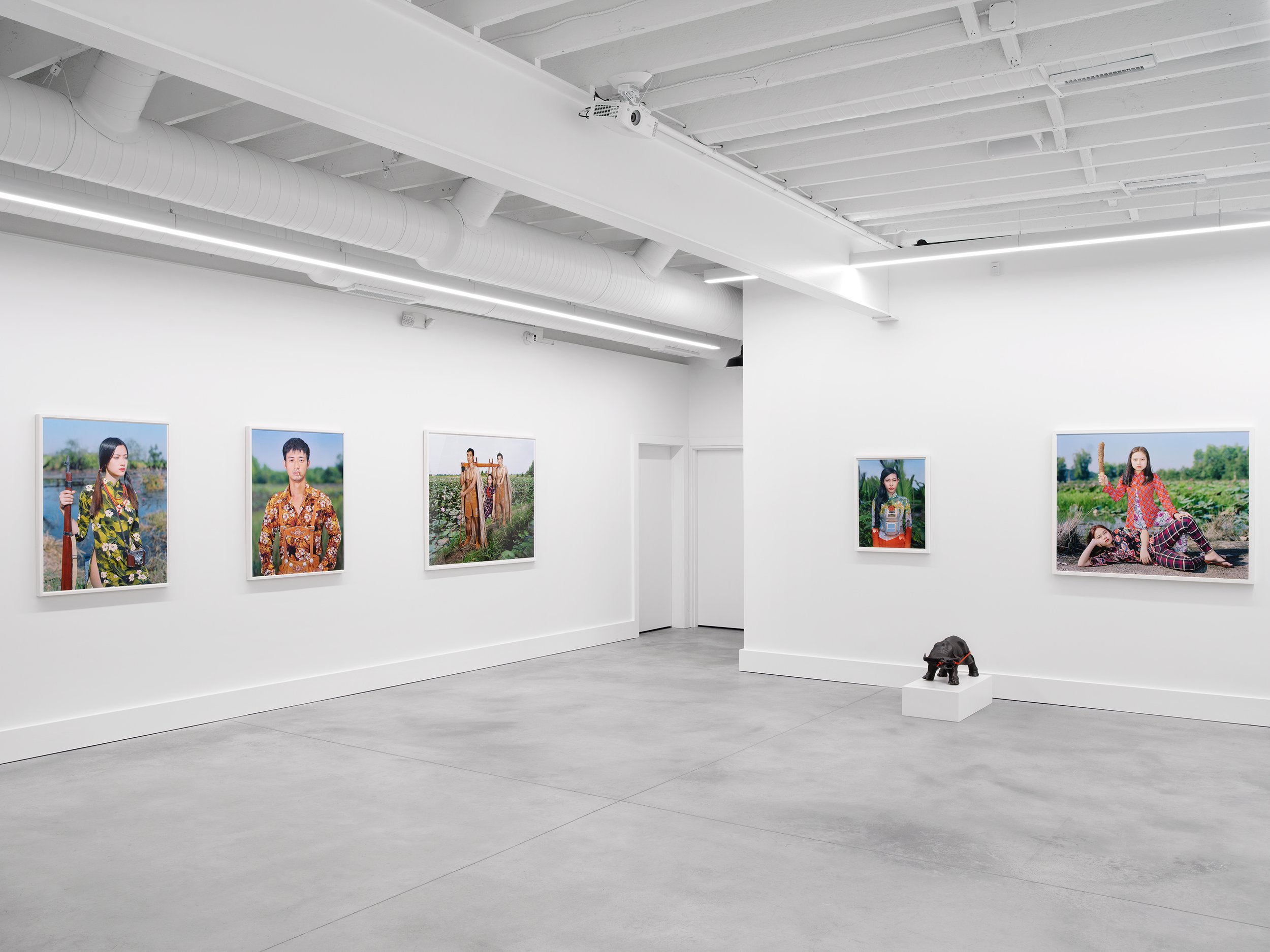  Installation view of Olivier Laude:   Chiến Thắng Ba Tơ left to right:  Sis{Quynh}, Linh, Cáng, Tuyền Vestida, Untitled (Buffalo), &amp; The Wrongerers,  