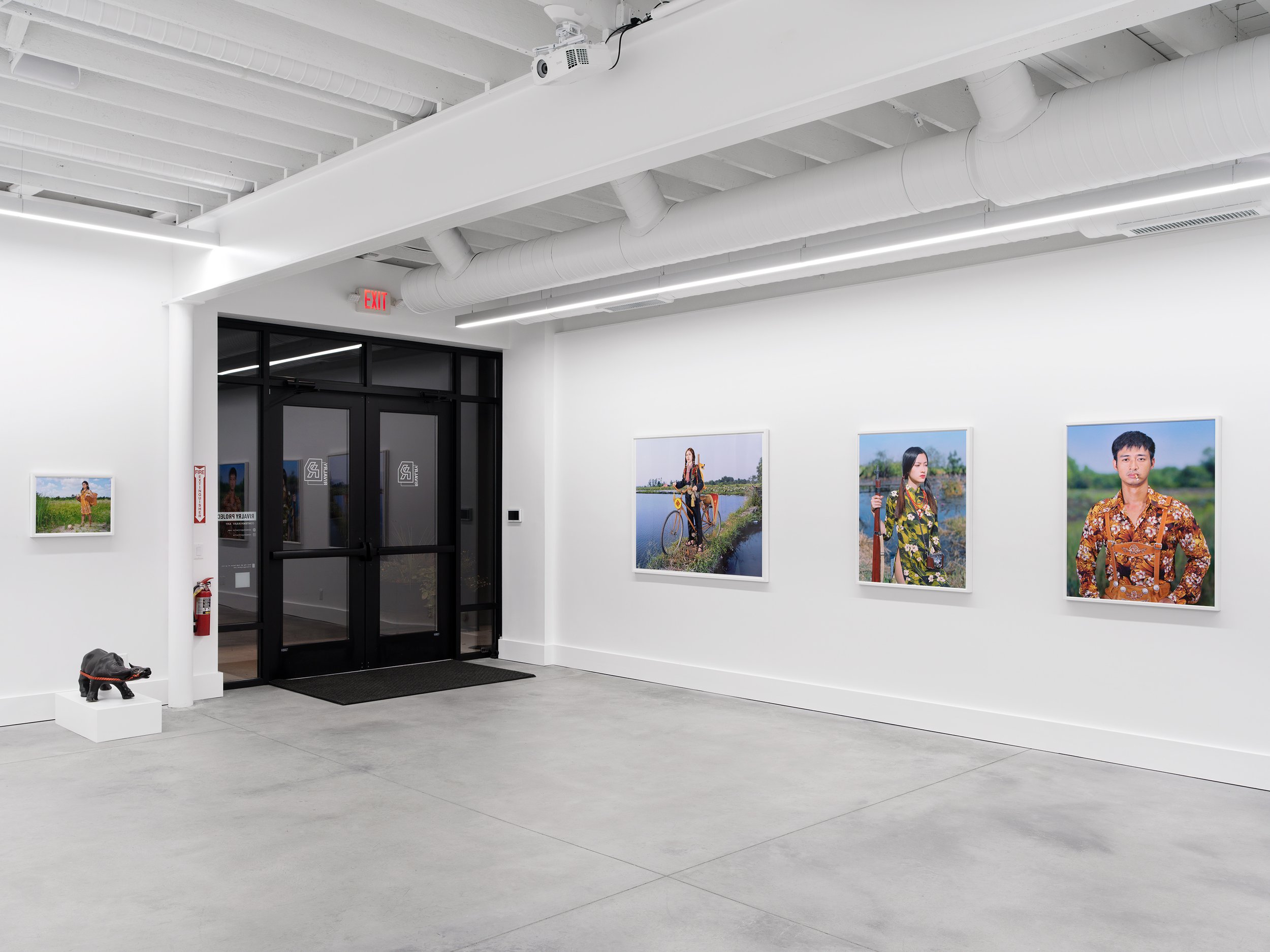  Installation view of Olivier Laude:   Chiến Thắng Ba Tơ left to right:  រាជធានីភីង, Untitled (Buffalo),   Chiến Thắng Ba Tơ, Sis{Quynh}, Linh,   