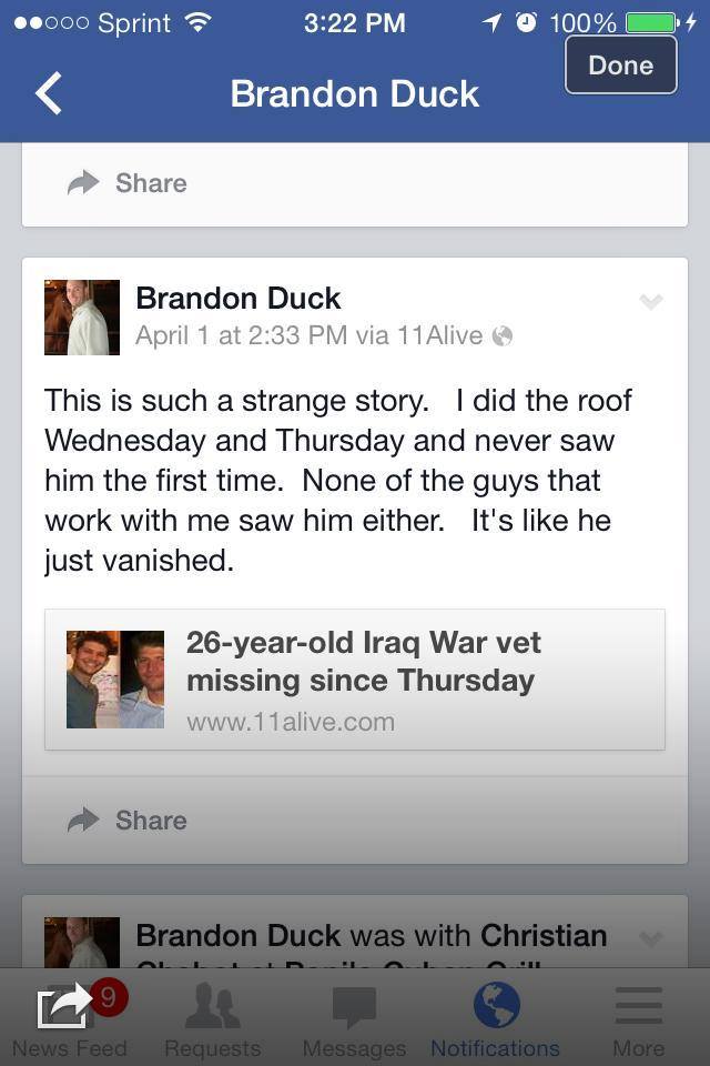 A social media posting from Brandon Duck just days after Chase's disappearance