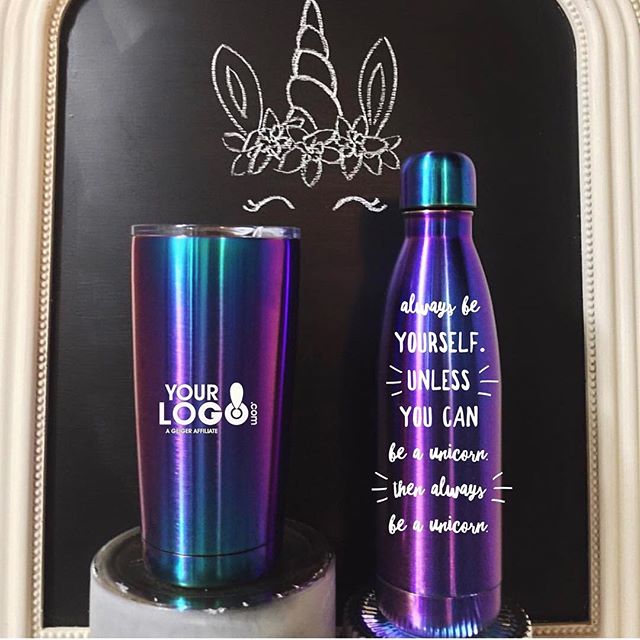 The most magical drink-ware has arrived. The Unicorn tumbler and bottle quickly made our favorite new product of the year list. #yourlogomatters #geigergetsit #staymagical #Branding #beaunicorn