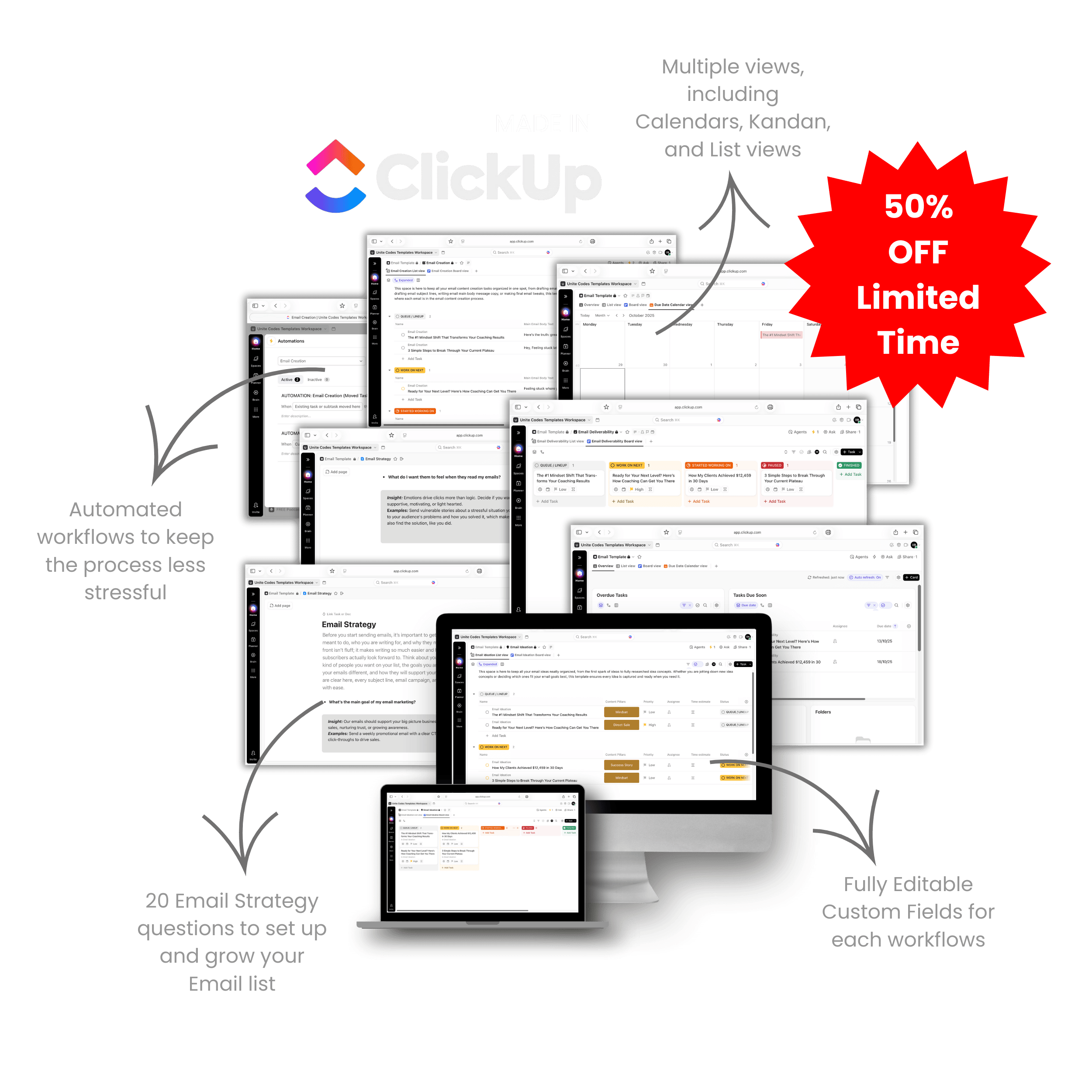 email clickup template 50%off sale
