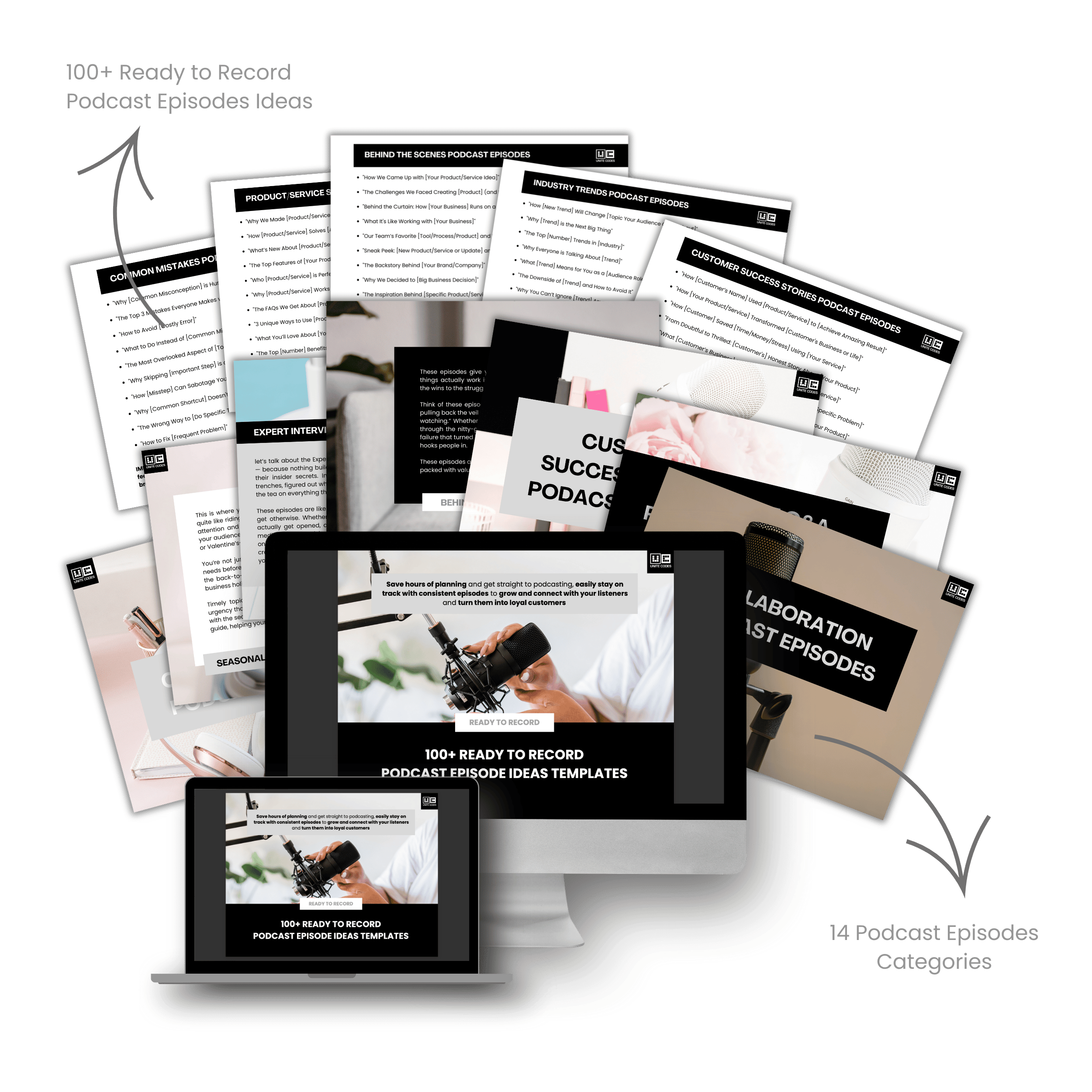 over 100 ready-to-record podcast episodes ideas template ebook pdf