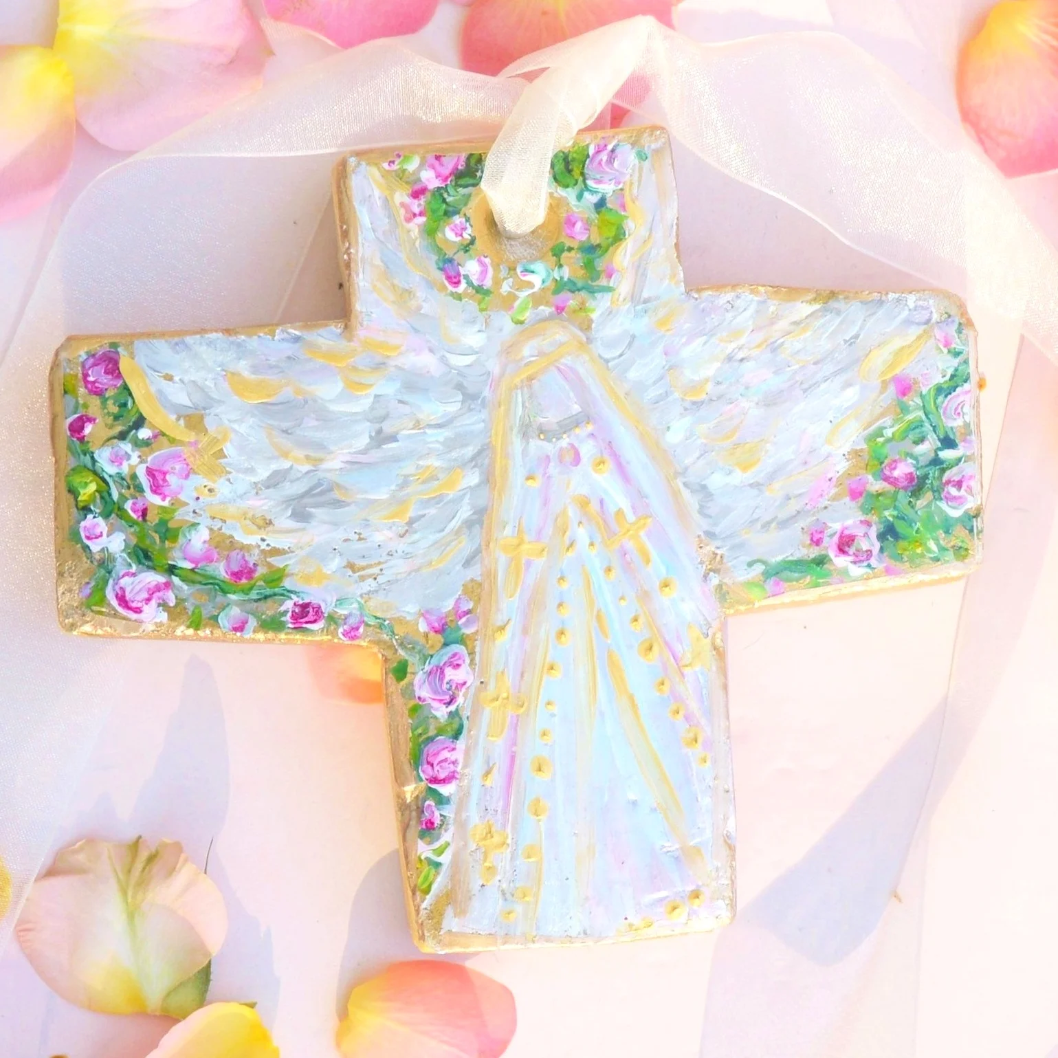 cross, angel cross, pink cross, cross, prayersontheside, catholic art, christian gifts, catholic gifts, religious gifts, prayersontheside, the catholic company