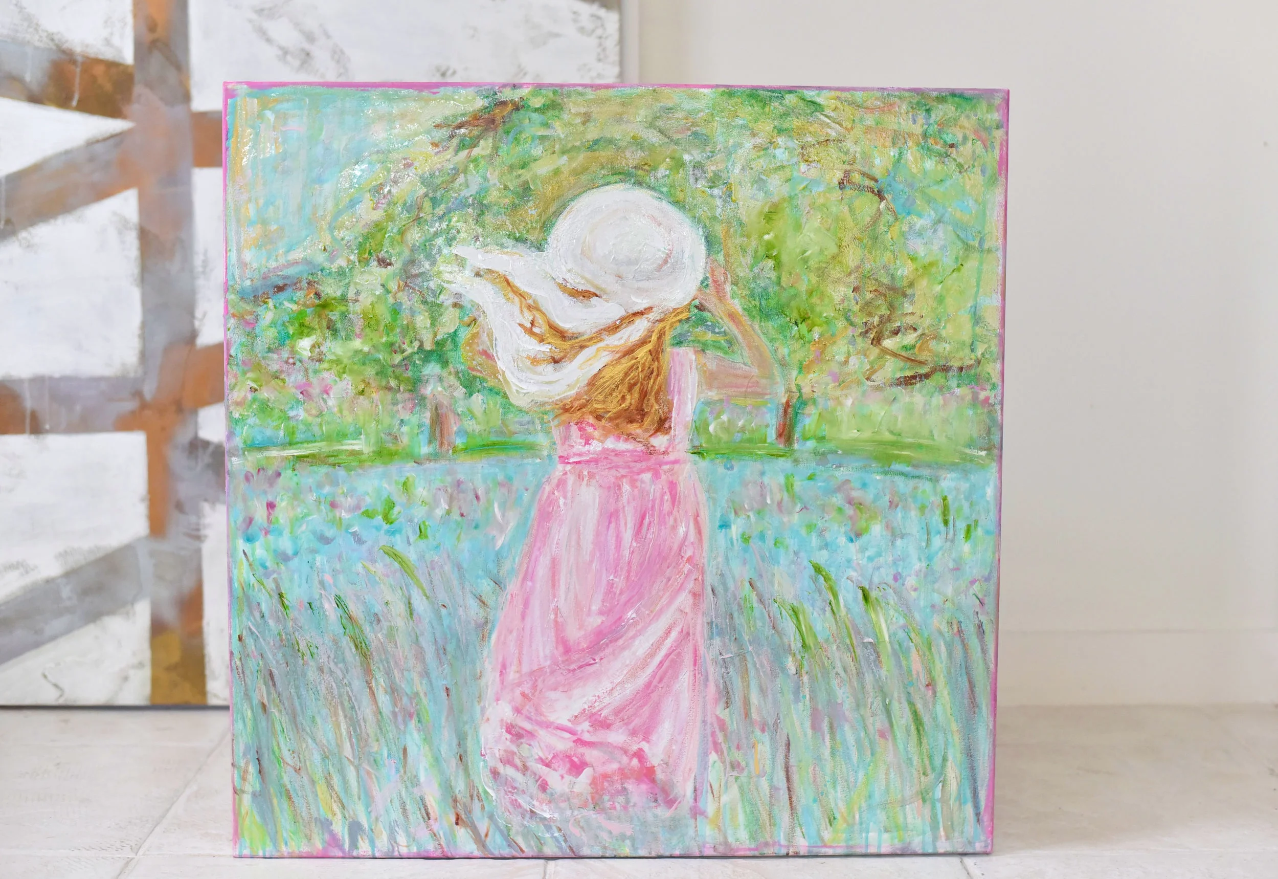 flower art, pink dress art, children's art, interior design, prayersontheside,americasmart art.