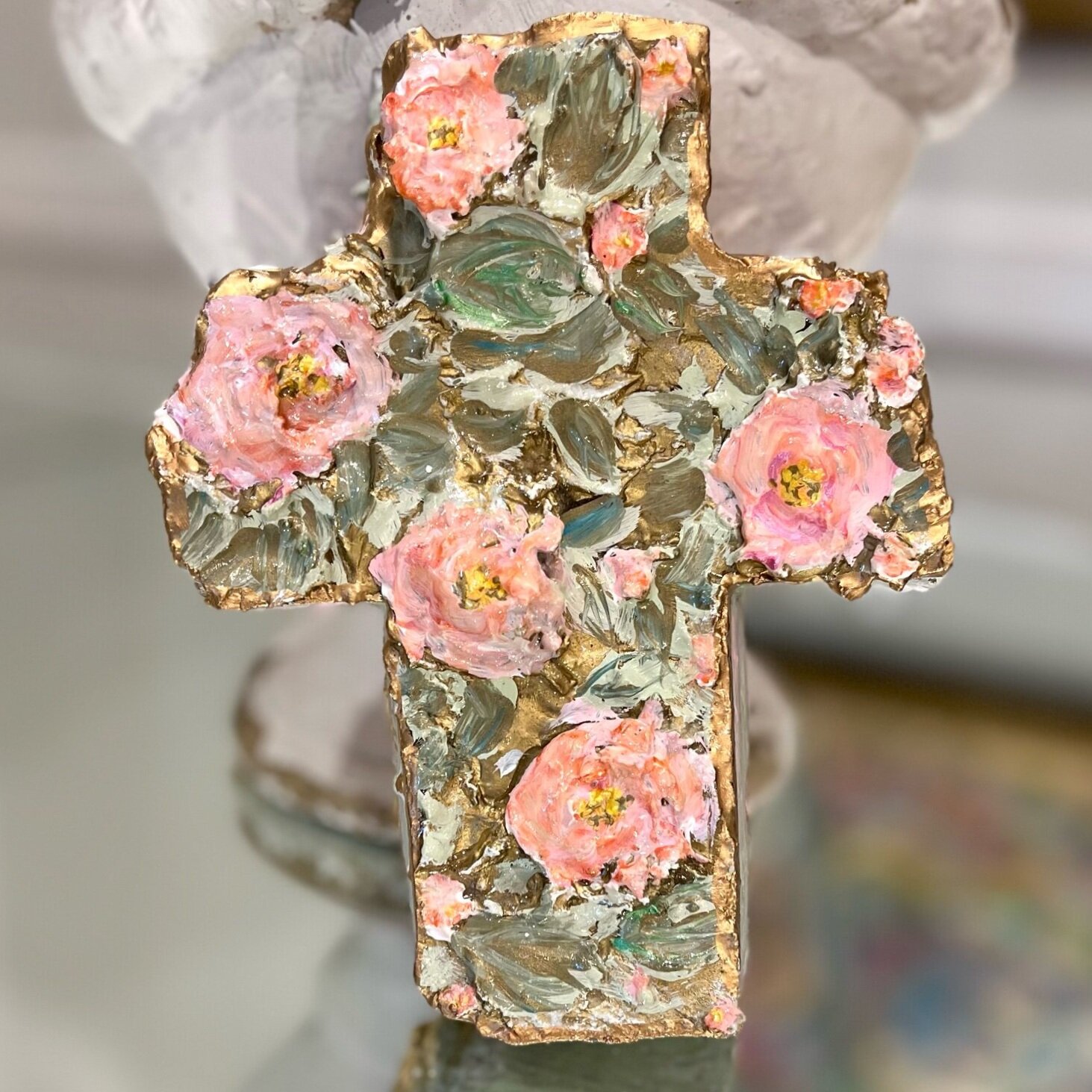 flower cross, floral cross, catholic company, hand crafted cross, protection cross, catholic art, catholic cross, hobby lobby