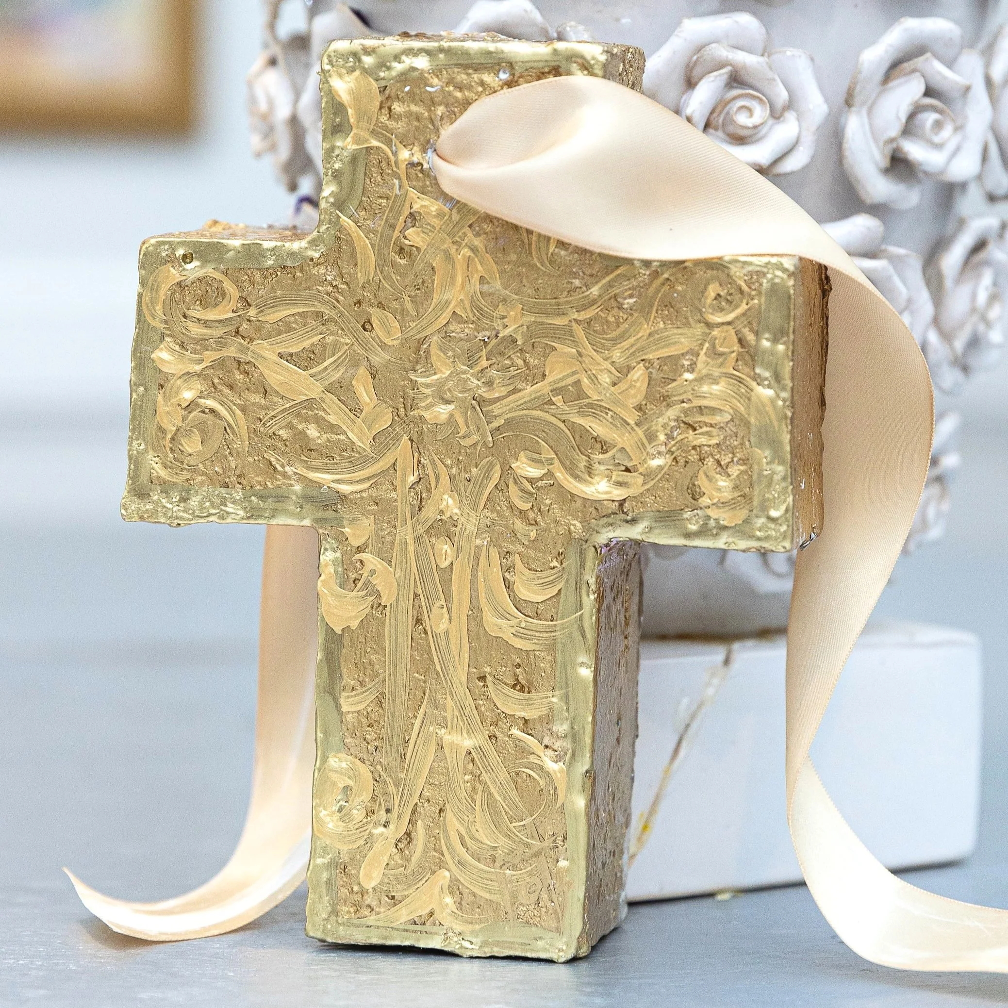 blessing cross, gold cross, catholic cross, wedding cross, prayersontheside, bridal cross, gold leaf cross, prayer cross catholic gifts