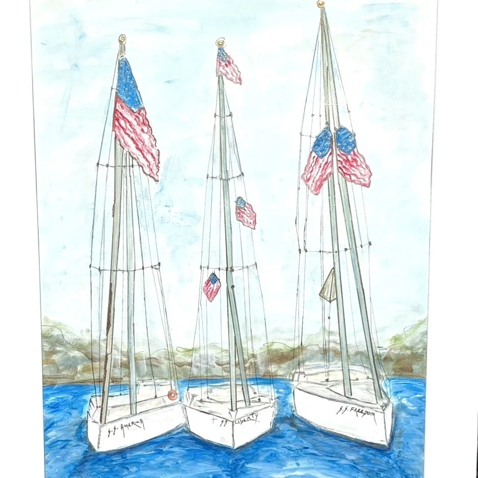 sailboat art, 4th of july art, american art, american flag art