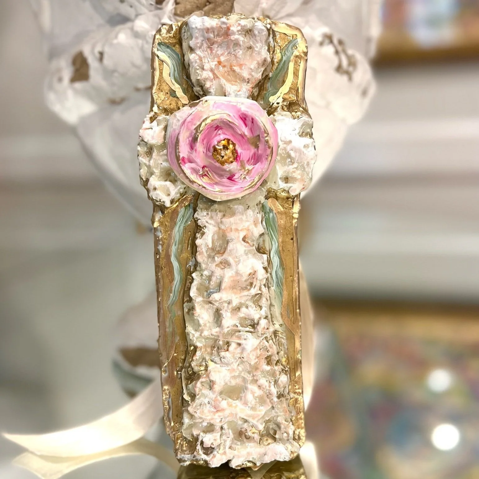 cross, camellia cross, rose cross, hand made cross, catholic gifts, prayersontheside,