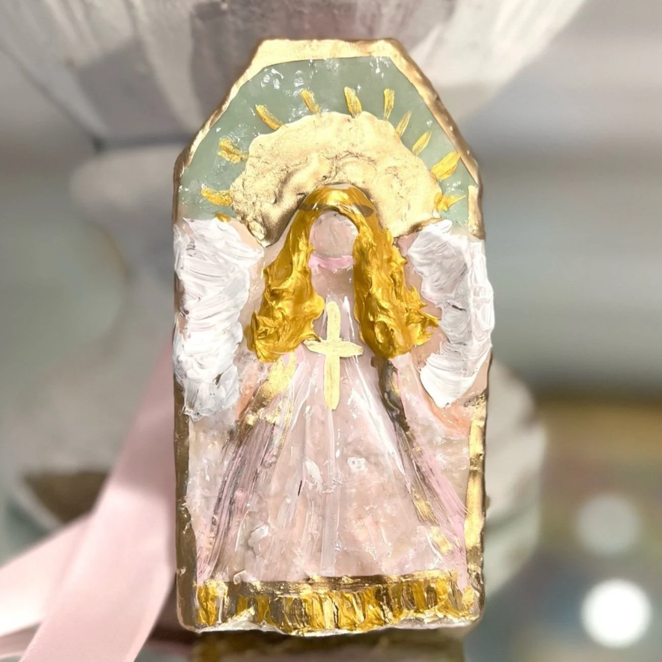 prayersontheside, catholic art, hand crafted angels, guardian angel, catholic gifts, angel art