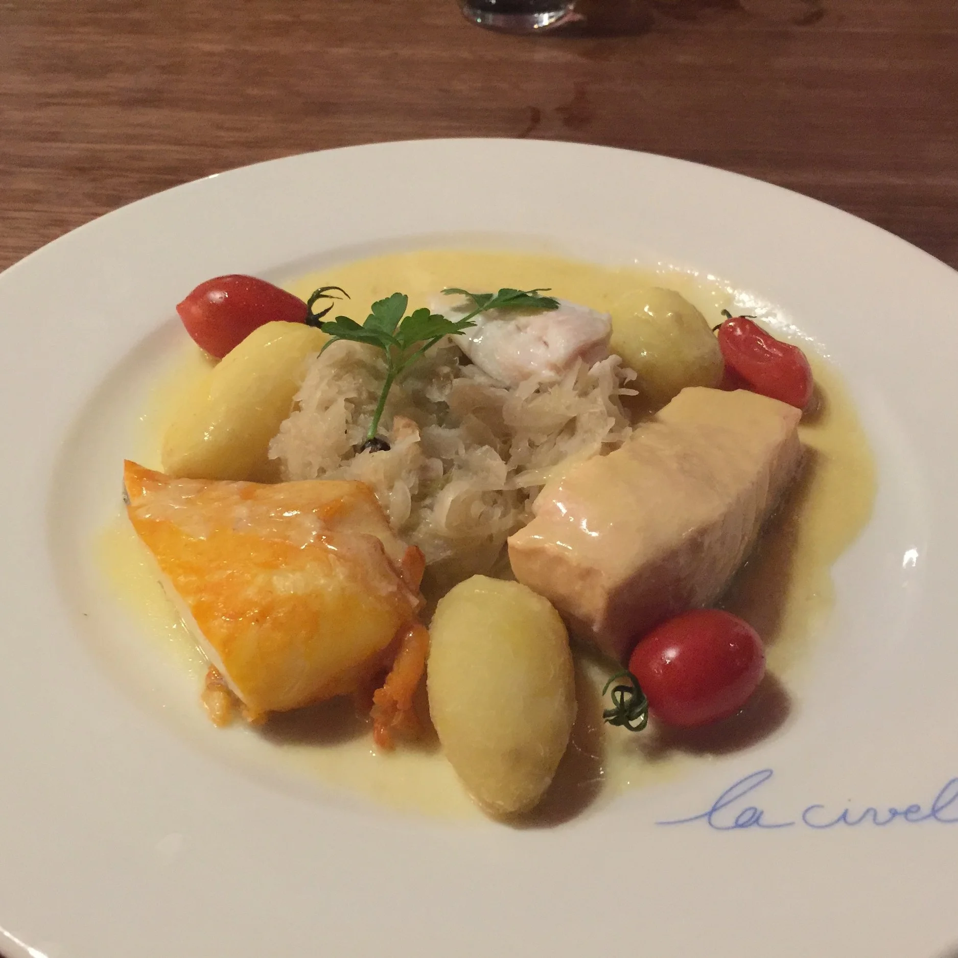 Tasting the local delicacy - Smoked fish trio au beurre blanc nantais.