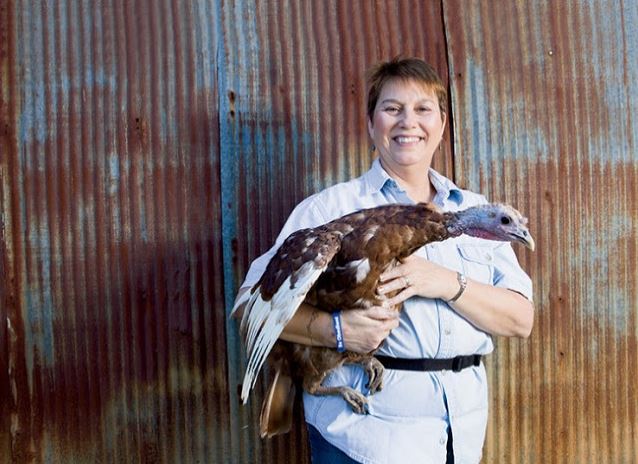 Kathy Wheeler raises heritage breed Bourbon Red turkeys at Star Farm in Hardyville, Kentucky. Photo from farmflavor.com. 